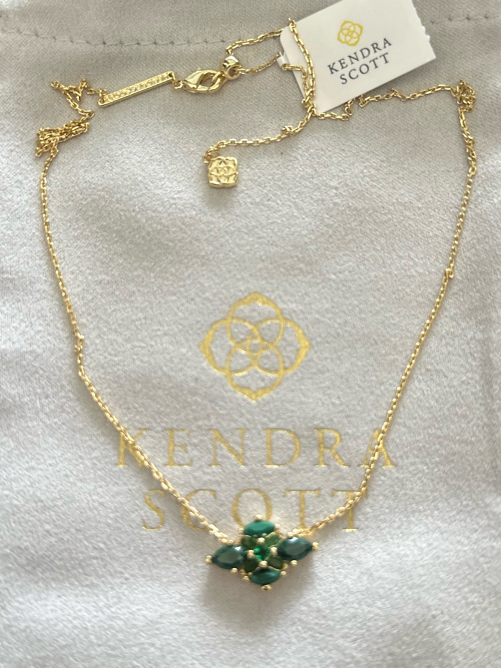 Kendra Scott Abbie Gold Necklace with Emerald Green Cluster Pendant
